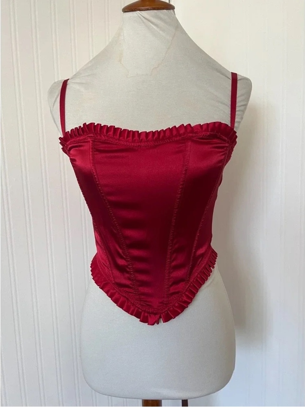 Red Satin Ruffled Bustier Corset Top - Women Intimates